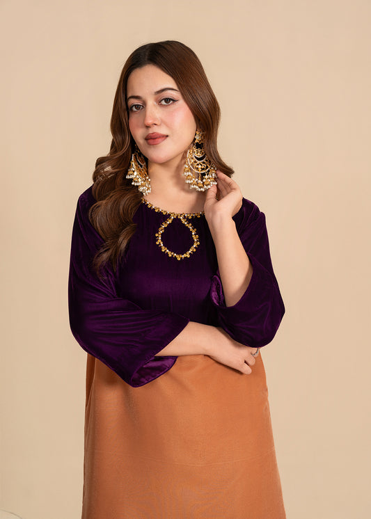 Gold Color Block Velvet Dress