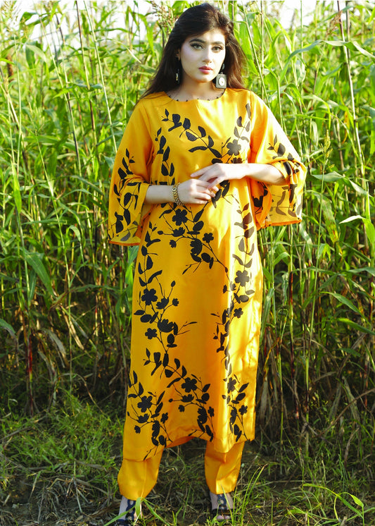 Mustard Flared Sleeve Dress
