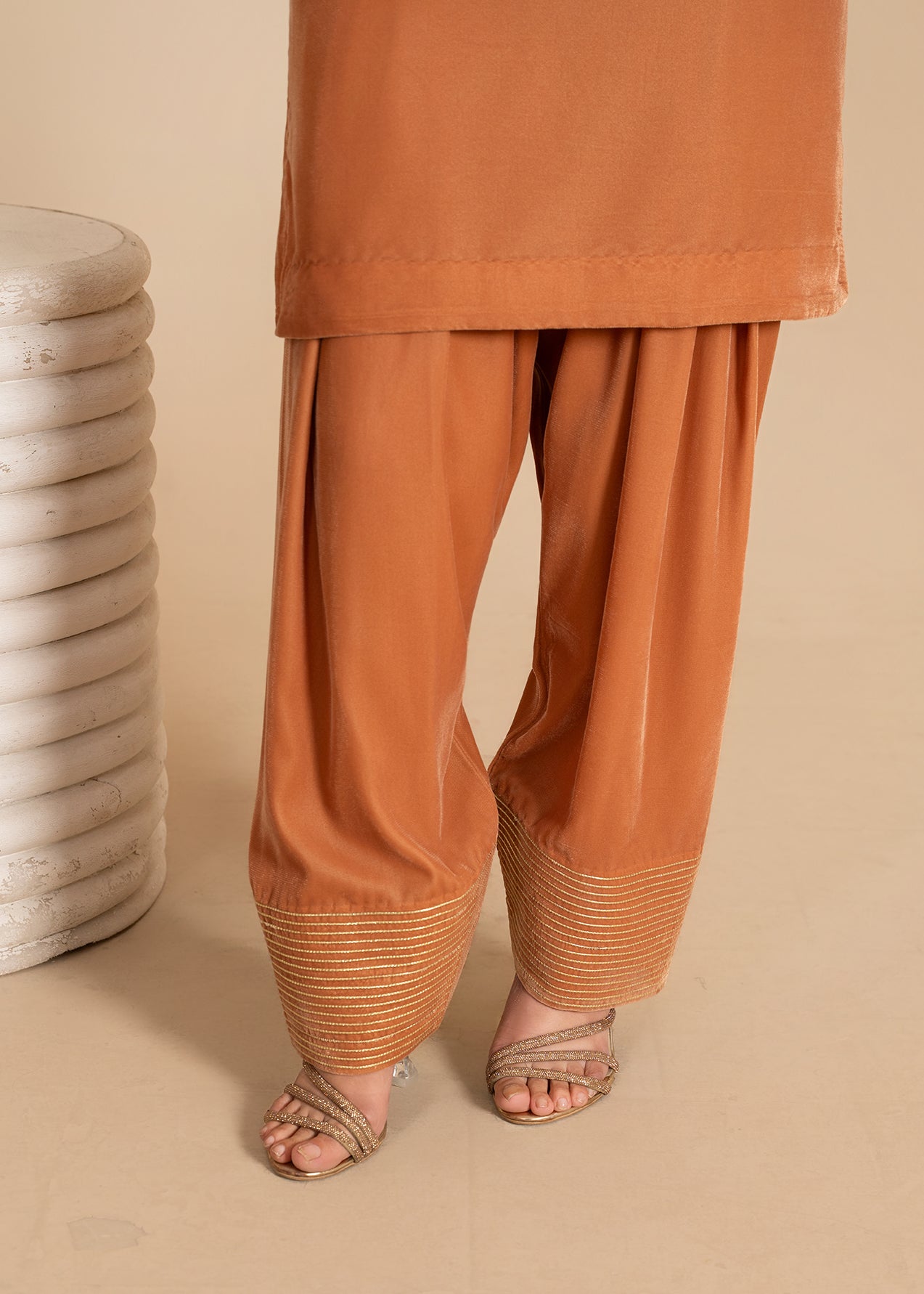 Gold Color Block Velvet Dress