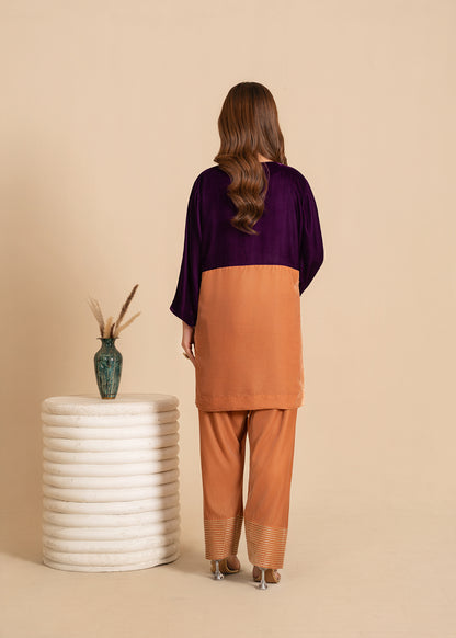 Gold Color Block Velvet Dress