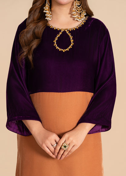 Gold Color Block Velvet Dress