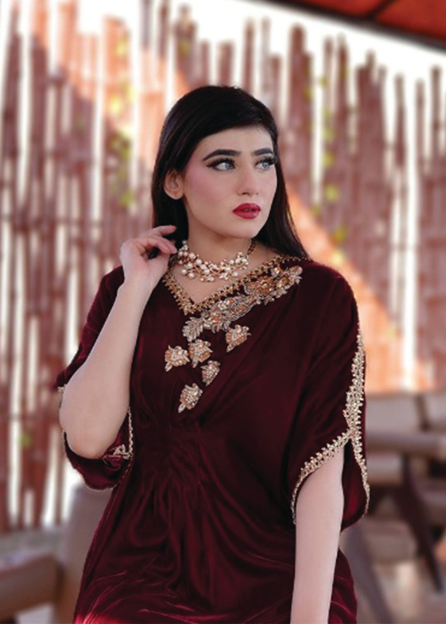 Maroon Velvet Kaftan