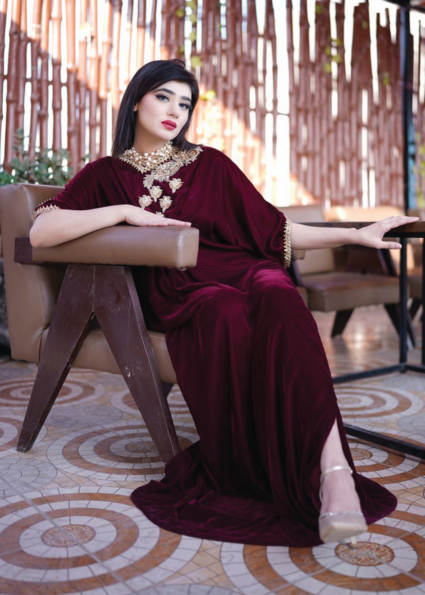 Maroon Velvet Kaftan