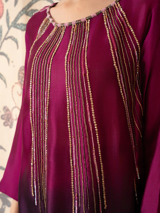 Magenta Tonal Embellished Dress