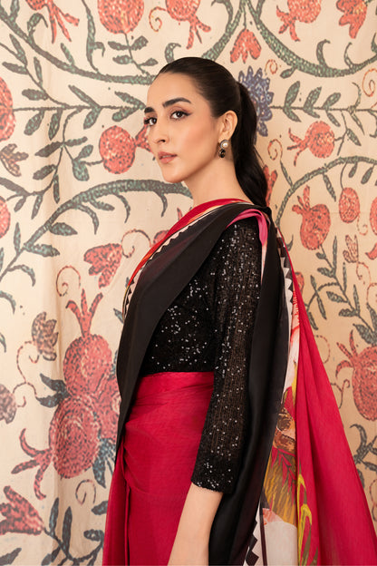 Maroon/Black Sari