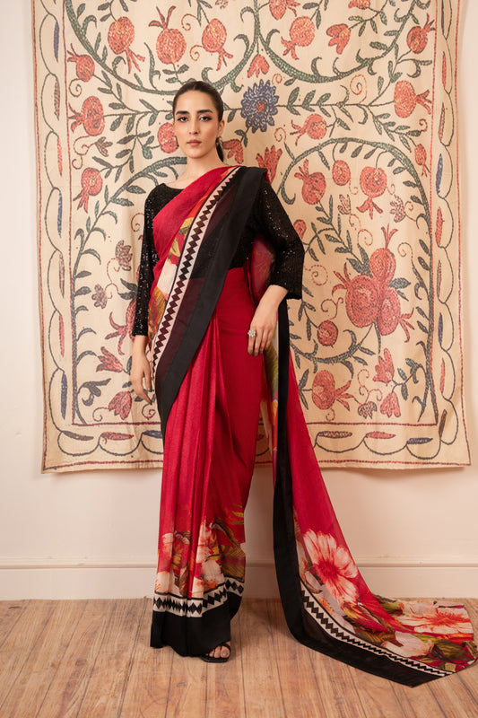 Maroon/Black Sari