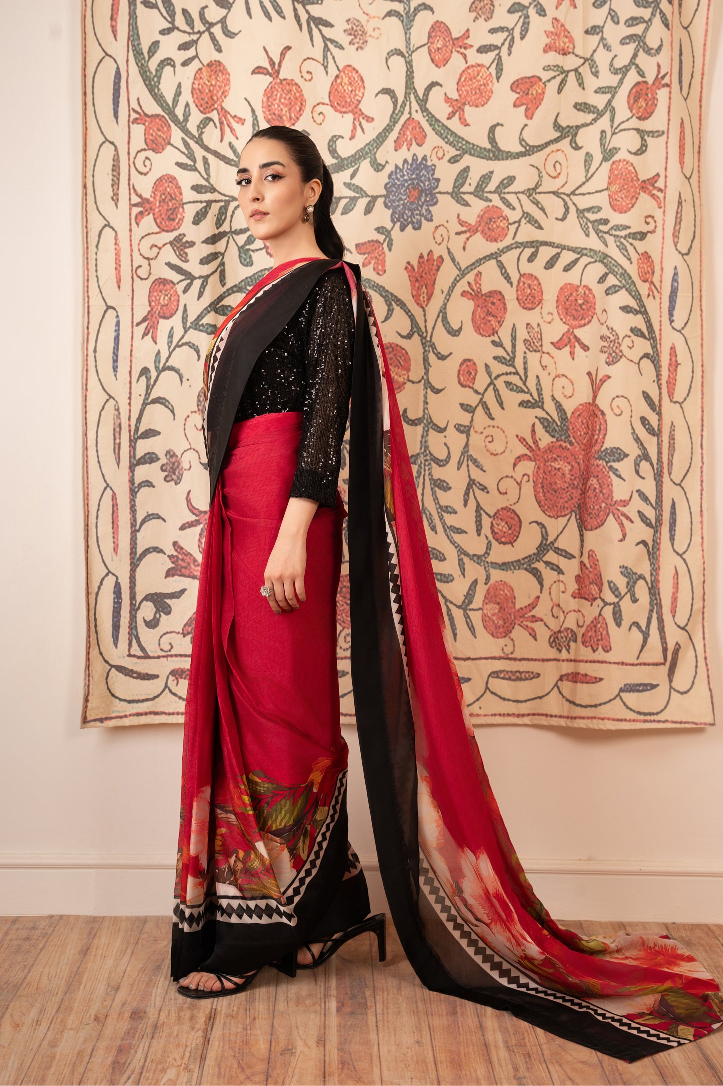 Maroon/Black Sari