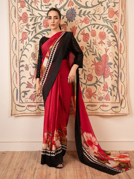 Maroon/Black Saree