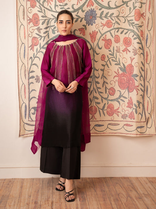 Magenta Tonal Embellished Dress