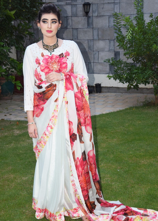 Ivory Embellished Saree