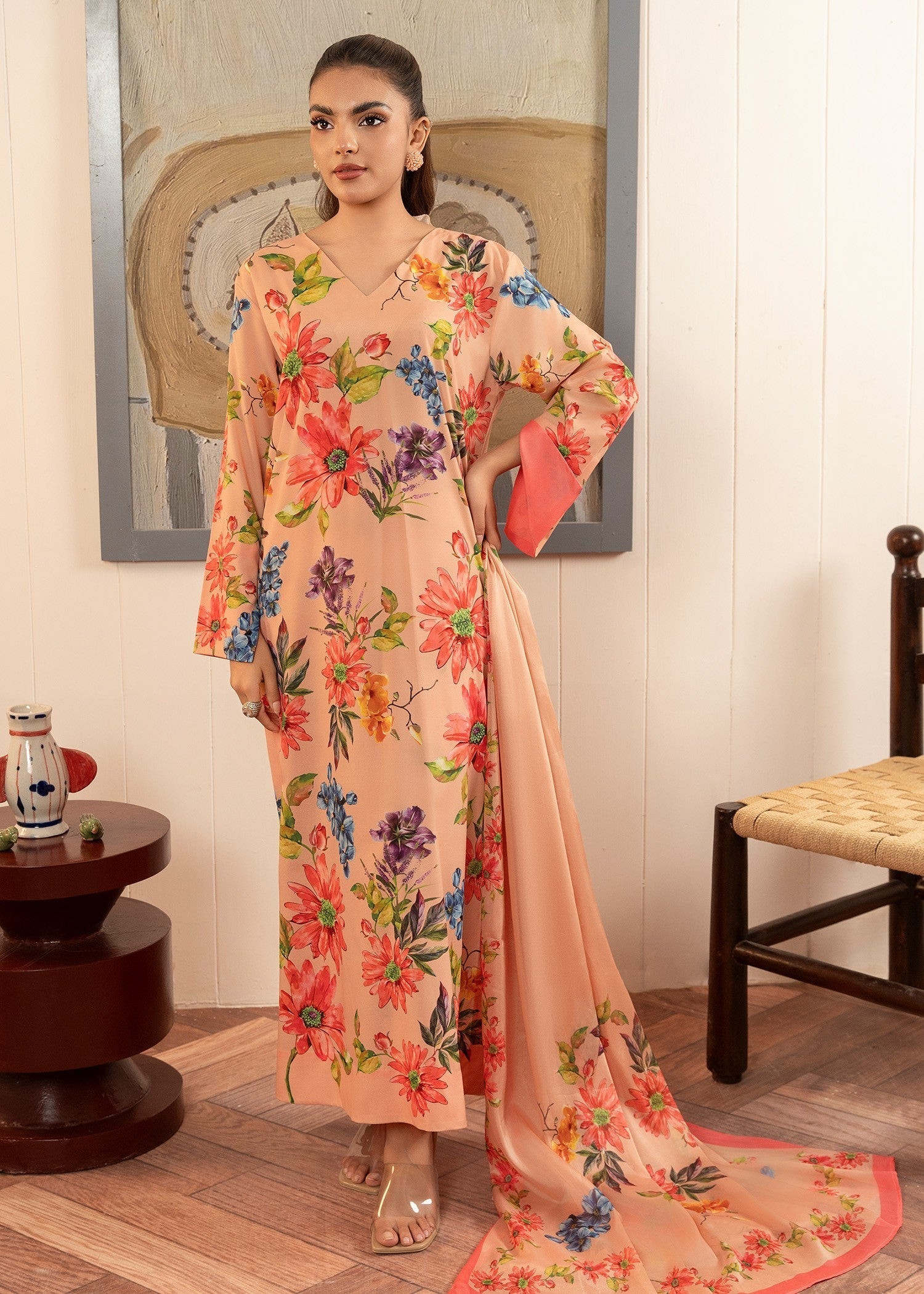 Coral Floral Dress