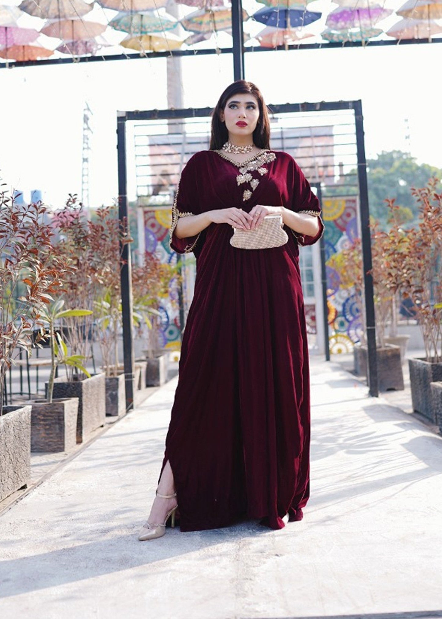 Maroon Velvet Kaftan