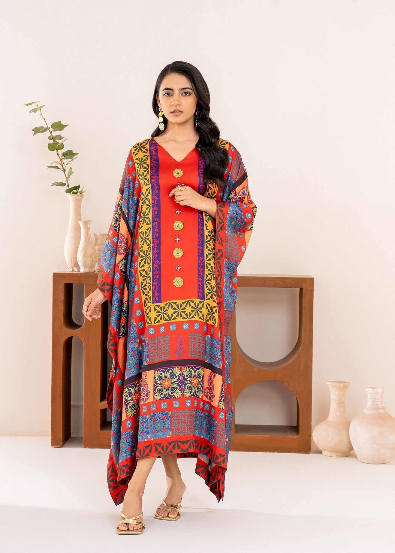 Crimson Elegance Kaftan