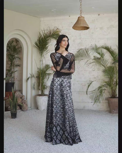 Serpent Noir Crop Top Skirt